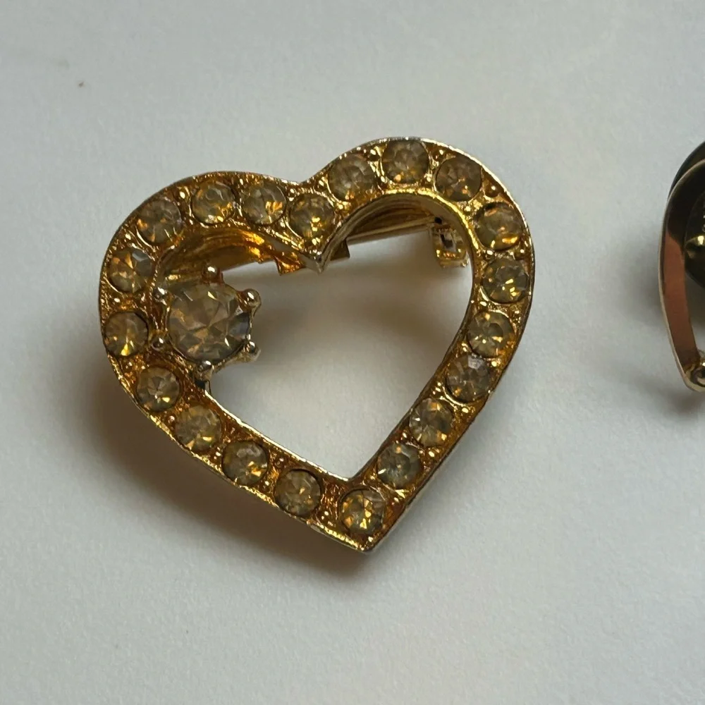 Vintage Mother’s Day Gold Rose & Heart Brooch Pin Bundle 3pc Vintage Jewelry Lot